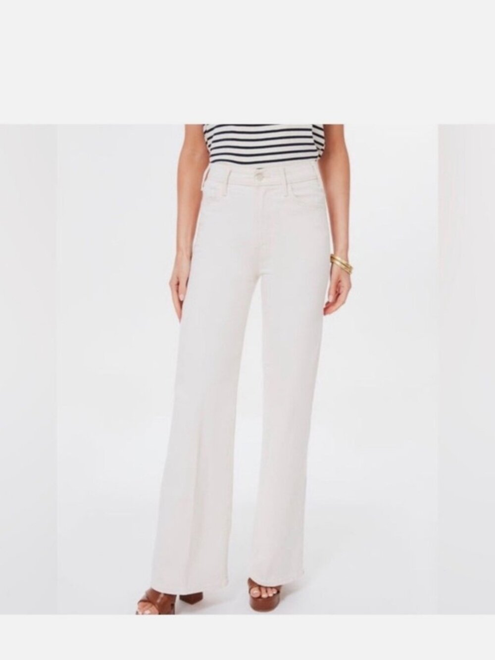MOTHER Hustler Roller Heel "Act Natural" Cream Jeans - Size 30